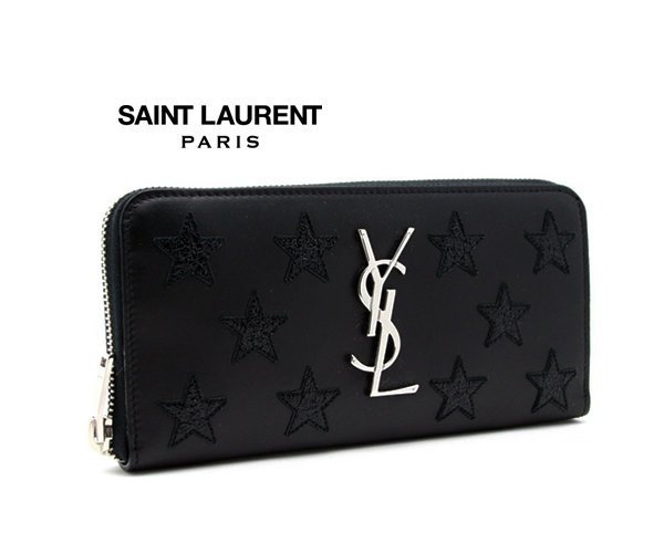 Saint Laurent Paris YSL( 立體金屬LOGO×星星) 真皮長夾 皮夾 錢包｜100%全新正品｜特價