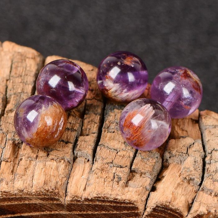 天然紫幽靈紫鈦晶散珠半成品DIY水晶手工飾品配件串珠單珠整包~沁沁百貨