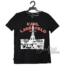 【茱麗葉精品】【全新精品】KARL LAGERFELD 卡爾 專櫃商品 巴黎鐵塔圖案棉質短T恤.黑XS 現貨