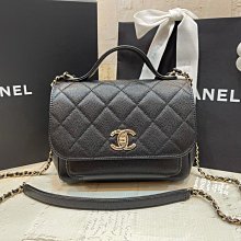 《真愛名牌精品》CHANEL A93749 黑色 荔枝皮 翻蓋 金鍊 郵差包 兩用包(小)*全新品*代購