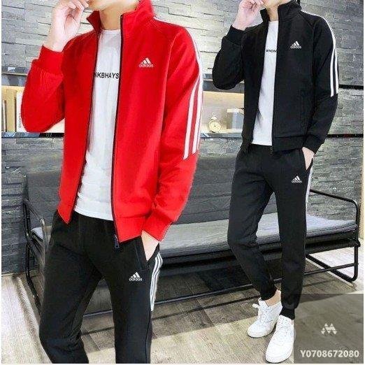 100％原廠Adidas 阿迪 運動套裝男春秋休閑跑步服兩件套束腳褲男學生外套三條杠