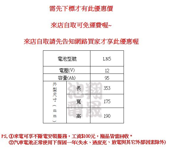 彰化員林翔晟電池-全新博世BOSCH汽車電池LN5 (95Ah)/EFB /60038 60044安裝工資另計