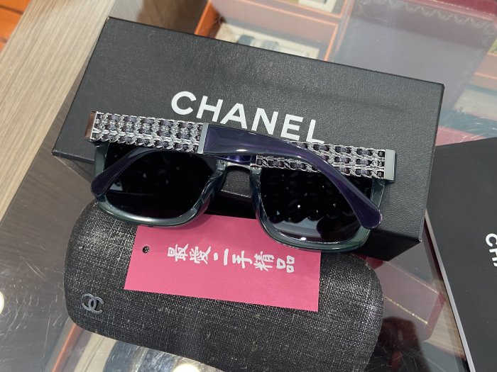 ☆最愛二手精品☆ CHANEL 香奈兒紫綠色壓克力框側邊銀皮穿鍊水銀鏡面墨鏡太陽眼鏡眼鏡 5362-Q-A XG1470