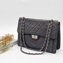 【哈極品】美品《CHANEL 香奈兒 灰色 菱格 羊皮 鍊帶 側肩包/斜背包》