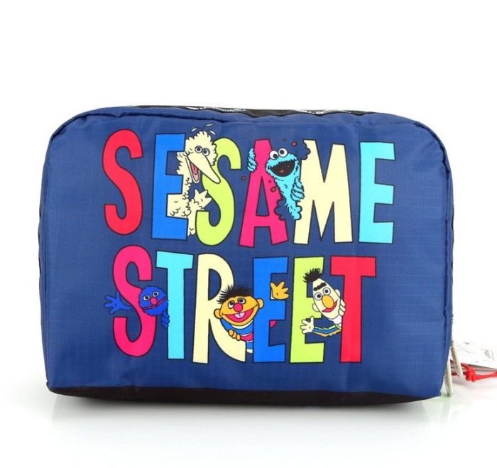 Lesportsac Sesame Street 芝麻街 深藍 化妝包夾層包收納包 7121 降落傘防水 限量