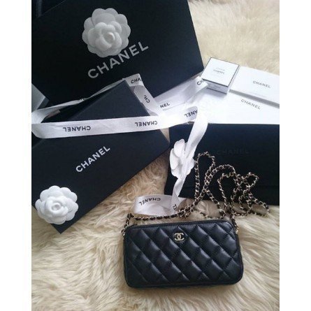 【二手】Chanel A82527 small leather 雙拉鍊 發財手機包 WOC 鏈帶包