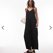 (嫻嫻屋) 英國ASOS-Topshop 黑色V領細肩帶寬長褲連身褲EH23