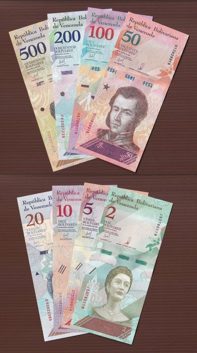 MA053-1【周日結標】委內瑞拉 各面額紙鈔=共8張 =全新無折