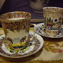 歐洲古物時尚雜貨 俄羅斯 手工 杯盤組 有作者簽名 花草樹 城堡圖騰 擺飾品 古董收藏