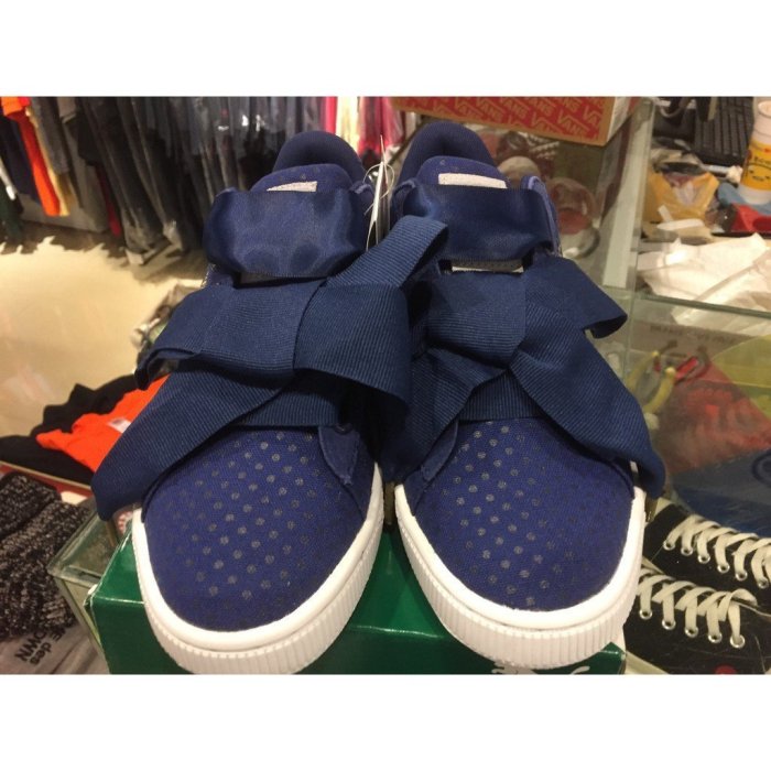 【正品】PUMA W BASKET HEART DENIM 363371-01 藍 圓點 蝴蝶結 女鞋