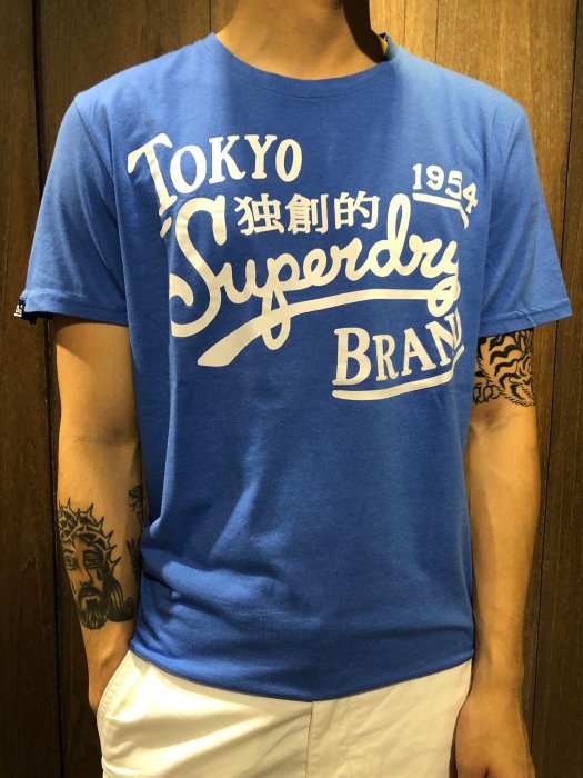 美國百分百【全新真品】 極度乾燥 Superdry T恤 上衣 T-shirt 短袖 圓領 LOGO 寶藍 AM05