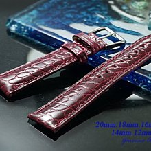 【時間探索】進口純正鱷魚皮高級錶帶短款紫紅色 ( .20mm.18mm.16mm.14mm.12mm)