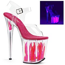 Shoes InStyle《八吋》美國品牌 PLEASER 原廠正品透明霓虹螢光火焰極端厚底高跟涼鞋  『紫紅色』