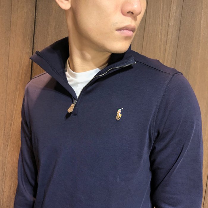 美國百分百【Ralph Lauren】半拉鍊立領長袖T恤polo 上衣彩馬RL 男灰