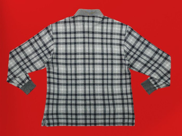 DAKS 日本製 黑灰色格紋 胸前口袋 長袖POLO衫 (M) #4086 (一元起標 無底價)