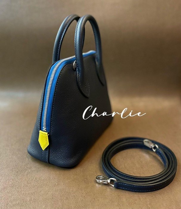 ［❌售出❌］Hermes Mini Bolide 1923 愛馬仕保齡球包 Evercolor 午夜藍拼那不勒斯黃拼法國藍 銀釦 貝殼包 迷你包 斜背包 手提包