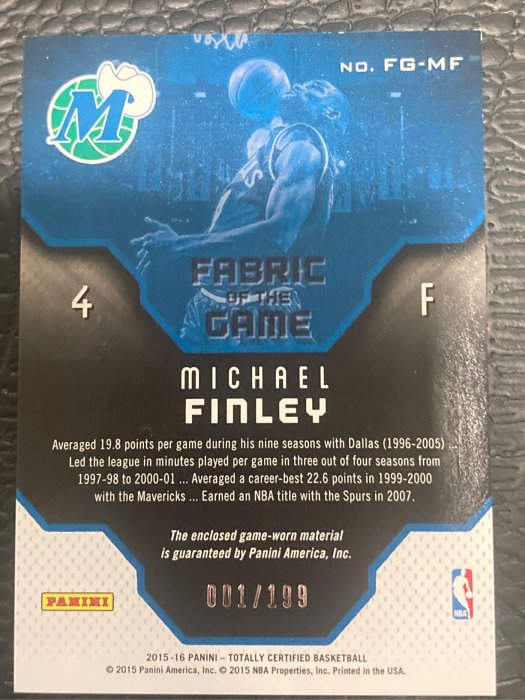 小牛三劍客Michael Finley 限量199 Totally certified球衣卡