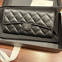 Chanel A80758 Continental Wallet 菱格紋荔枝皮長夾 黑銀 現貨