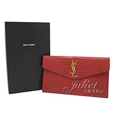 【茱麗葉精品】全新精品 YSL 專櫃商品 565739 UPTOWN 鱷魚紋小牛皮信封造型大手拿包.紅 現貨