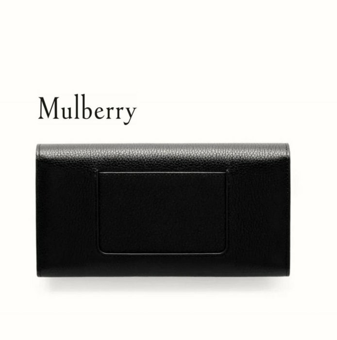 Mulberry ► ( 黑色×金屬金色鎖頭） 真皮兩摺長夾 皮夾 錢包 中性款｜100%全新正品｜特價！