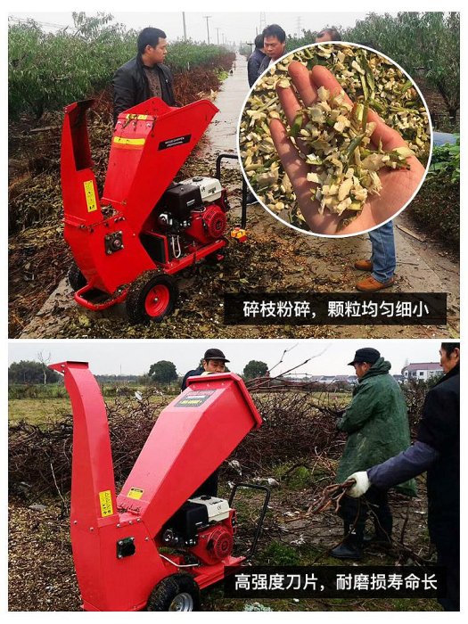 汽油果園樹木碎木機園林移動枝條家用立臥式小型樹枝粉碎機碎枝機_趣多多