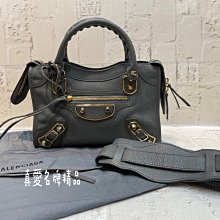 《真愛名牌精品》BALENCIAGA 390160 灰色山羊皮 金扣 Mini City 機車包 *全新*代購