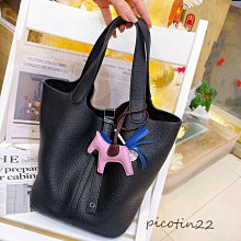 二手旗艦 HERMES 愛馬仕 黑色 菜籃子 PICOTIN 銀釦 22CM (中友店)