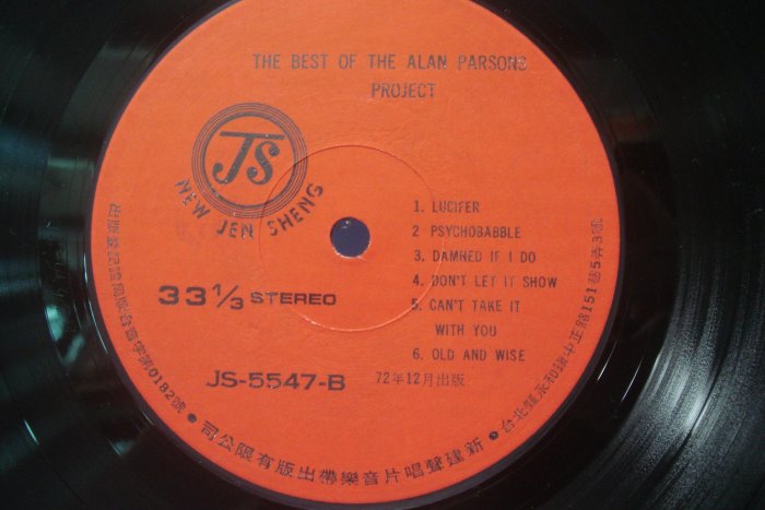 早期西洋黑膠唱片THE BEST OF THE ALAN PARSONS "PROJECT" 新建聲72.12出版