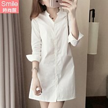 【V3416】SMILE-簡約時尚．純色修身長袖中長款襯衫