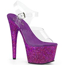 Shoes InStyle《七吋》美國品牌 PLEASER 原廠正品透明金蔥厚底高跟涼鞋 有大尺碼 出清『紫色』