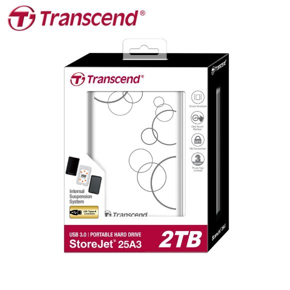 [保固公司貨] 創見 2TB StoreJet 25A3 USB3.0 2.5吋 行動硬碟 (TS-25A3-2TB)