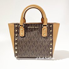 就愛精品店❤️  Michael Kors 深咖啡色PVC材質方型鉚釘兩用包-附提袋 # 35H7GD1C1B