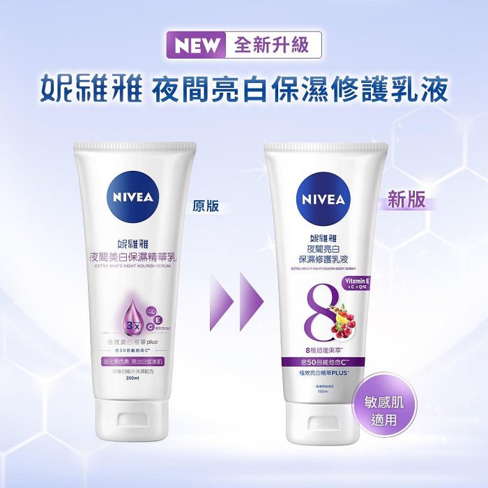 【NIVEA 妮維雅】夜間美白保濕精華乳180ml (美白乳液/美白身體潤膚乳液)【夏沫美妝甄選】