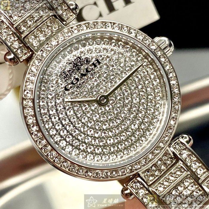 COACH手錶,編號CH00027,26mm銀圓形精鋼錶殼,銀色滿天星錶面,銀色精鋼錶帶款,值得珍藏好物!