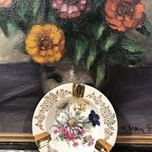 歐洲古物時尚雜貨 法國 Limoges 利摩日 紫白紅黃花卉圖騰小碟 瓷盤畫 擺飾品 古董收藏