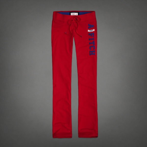 折扣．Abercrombie & Fitch．Lounge Sweatpants 貼布LOGO合身小直筒棉褲．RED M 現貨在台．A&F