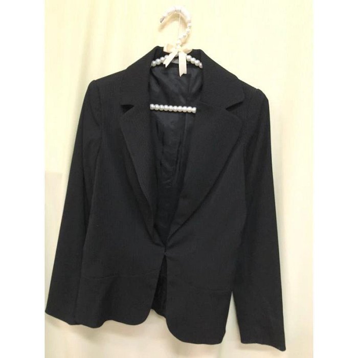 🎀二手衣倉🎀Wanko細條紋拼接系列長袖黑色女西裝外套34號AMS0009二手極新