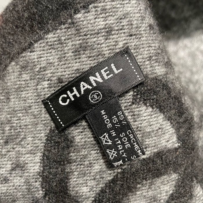 【翰貝格名牌館】全新真品 CHANEL 雙C 字母 雙面 黑灰 cachemire 羊絨 披肩 圍巾 AA7199