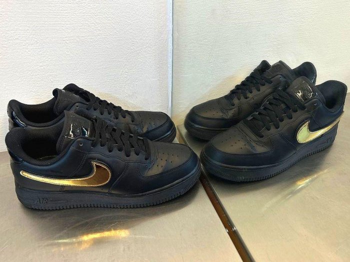 BLACK極新NIKE AIR FORCE 1魔鬼氈黑金漆皮X真皮AF1