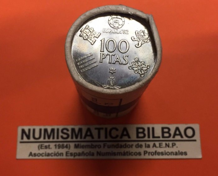 【幣】西班牙1980年發行 1982年西班牙主辦世界杯足球賽 100pesetas 大型紀念幣