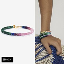 SHASHI 紐約品牌 Gemstone 綠色孔雀石X青金石X粉紅碧璽手鍊 經典切割款