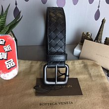 《真愛名牌精品》Bottega Veneta (BV)271932 黑色 牛皮編織 皮帶 3.5cm*全新品*代購