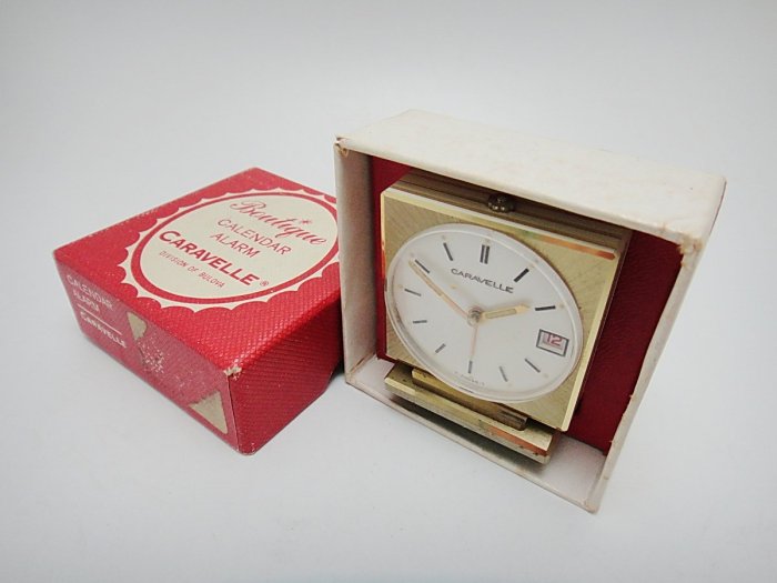 【timekeeper】  70年代瑞士製Caravelle方形七石機械鬧鐘(日期顯示)(盒裝品)-2(免運)