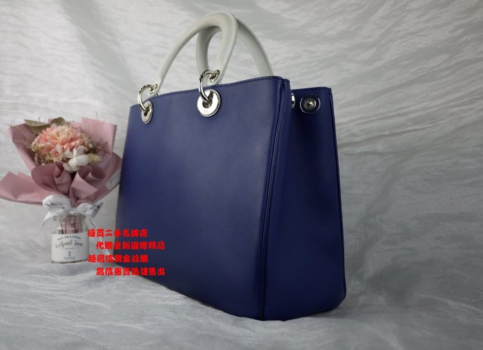 ☆優買二手名牌店☆Dior DIORISSIMO M0902 黛妃 藍 白 綠 牛皮 包 手提包 肩背包 斜背包 小包 零錢 袋 化妝包 子母包 手拿包 蒙田包