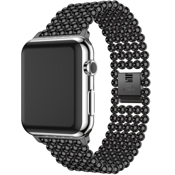 熱銷 蘋果手錶錶帶不銹鋼錶帶適用于AppleWatch6五珠實心智能錶帶#腕錶手錶帶 可開發票