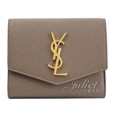 【茱麗葉精品】全新商品 YSL 專櫃商品 582296 金屬LOGO粒紋牛皮釦式零錢短夾.大象灰 現貨