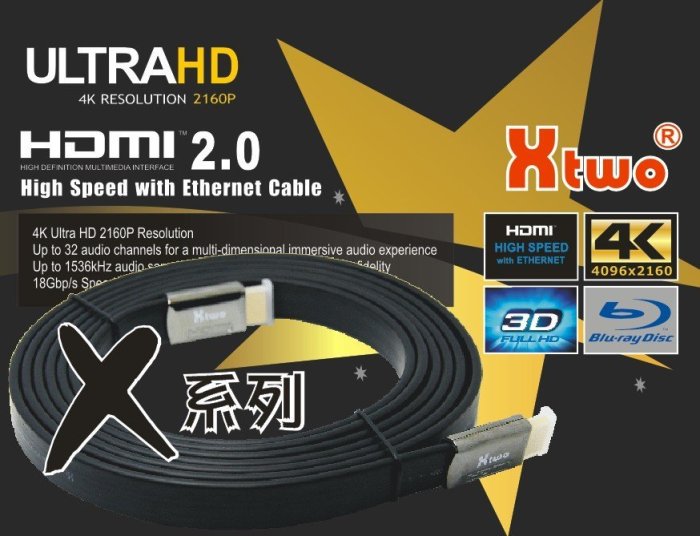 【米路3C】發燒線~Xtwo X系列 PA工程專用 HDMI 2.0版 3D/4K影音傳輸線(公對公) 2米