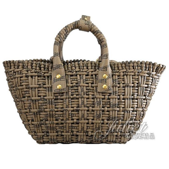 【茱麗葉精品】全新精品 BALENCIAGA 巴黎世家 專櫃商品 671342 Bistro XS 印花編織手提兩用包.淺棕 現貨