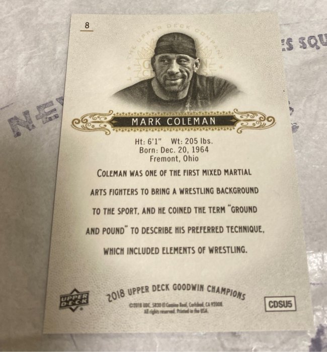 Mark Coleman 2018 Upper Deck Goodwin Champions #8 Mixed Martial Arts