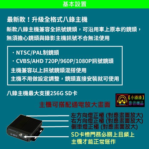 【小潘潘車用影音商品】八錄主機+四個AHD鏡頭/四錄行車紀錄器/八路行車紀錄器/八路監視器/四錄主機/360度環景